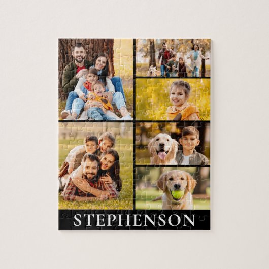 Familie 6 Photo Collage Minimalist Eenvoudig Zwart Legpuzzel (Verticaal)