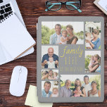 Familie 7 Foto Collage Gray en Geel iPad Cover<br><div class="desc">Pas uw iPad-cover aan met familiefoto's. Het ontwerp is voorzien van een familieloon ... "Het gezinsleven is het beste leven" en een trendy kleurenpalet van grijs en geel. Het fotomalplaatje is opstelling voor u om uw afbeeldingen toe te voegen, die met de klok mee van de bovenkant links werken, die...</div>