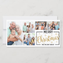 Familie 7 Foto Collage Wit Goud Prettig Kerstfeest