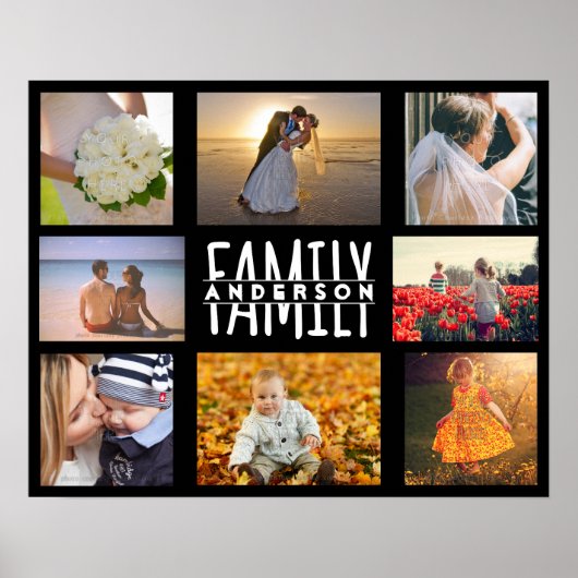 Familie 8 Foto Collage DIY Sjabloon | Naam toevoeg Poster (Voorkant)