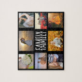 Familie 8 Foto Collage en Naam DIY Sjabloon Black Legpuzzel (Verticaal)