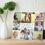 Familie 8 Foto Collage Fotoplaat<br><div class="desc">Een elegante 8 fotocollage plaque om uw favoriete familieafbeeldingen te tonen. Voeg acht foto's toe van ouders,  kinderen,  grootouders,  andere familieleden,  huisdieren,  enz. Pas "FAMILIE aan, "geschreven in het midden in open typografie,  en voeg familienamen of andere teksten in eenvoudige typografie toe.</div>