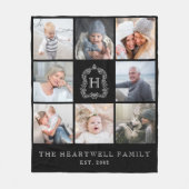 Familie 8 Foto Collage Monogram Crest Zwart Wit Fleece Deken (Voorkant)