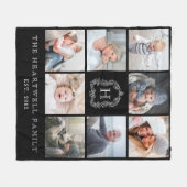 Familie 8 Foto Collage Monogram Crest Zwart Wit Fleece Deken (Voorkant (Horizontaal))