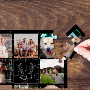 Familie 8 foto collage monogram naam aandenken legpuzzel