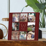 Familie 8 foto collage monogram naam gepersonalise fotoplaat<br><div class="desc">Aangepast monogram en naam met familie ingesteld jaar 8 foto raster elegant red burgundy keepomwille foto lijst sjabloon plaque.       Een doordacht geschenk voor Kerstmis.</div>