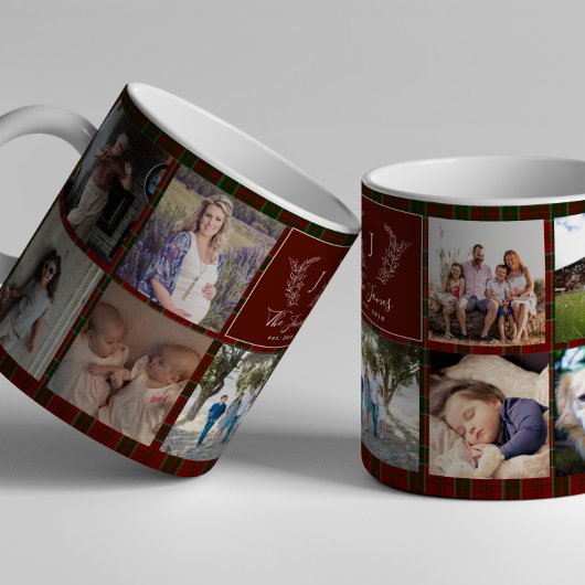 Familie 8 foto collage monogram naam gepersonalise koffiemok