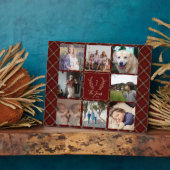 Familie 8 foto collage monogram naam rood geruit fotoplaat (Zijkant)