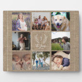 Familie 8 foto collage monogram naam rustiek fotoplaat (Voorkant)