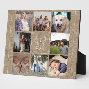 Familie 8 foto collage monogram naam rustiek fotoplaat