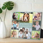 Familie 8 Foto Collage Sage Green Fotoplaat<br><div class="desc">Een elegante aangepaste groene plaquette om uw favoriete familie afbeeldingen weer te geven met een 8 foto collage van ouders,  kinderen,  grootouders,  andere familieleden,  huisdieren,  etc.,  "FAMILIE" in elegante witte typografie,  en uw familienamen of andere tekst in eenvoudige witte typografie.</div>