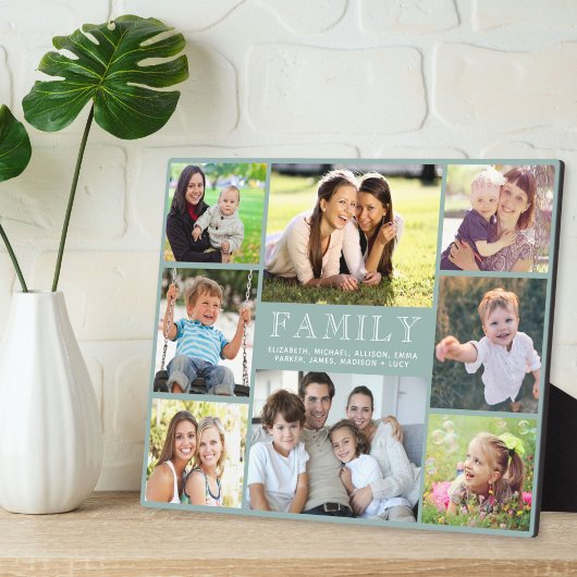 Familie 8 Foto Collage Sage Green Fotoplaat