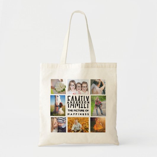Familie 8 Foto Collage Sjabloon Plus Naam V1 toevo Tote Bag (Voorkant)