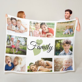 Familie 8 Foto Spring White Green Hearts Fleece Deken