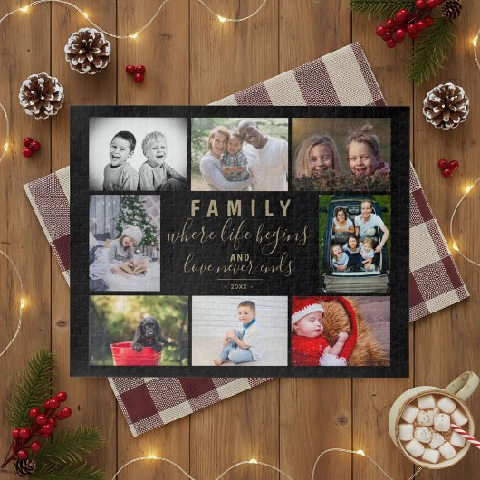 Familie 8 Fotocollage Modern Script Legpuzzel