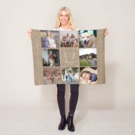 Familie 8 Fotocollage monogram naam rustic burlap Fleece Deken