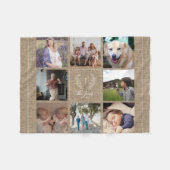 Familie 8 Fotocollage monogram naam rustic burlap Fleece Deken (Voorkant (Horizontaal))