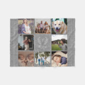 Familie 8 Fotocollage monogram naam rustic burlap Fleece Deken (Voorkant (Horizontaal))