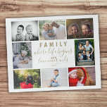 Familie 8 Gezegde Trendy  voor fotocollage Legpuzzel<br><div class="desc">Familie 8 Foto Collage Gezegde Trendy Script puzzle. Het ontwerp bevat 8 foto's met een gezegde in gouden kleur. Voeg uw foto's toe en verander het jaaraantal. U kunt het gezegde aanpassen als u wilt.</div>