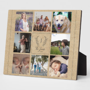 Familie 8 Naam foto collage monogram rustic Fotoplaat