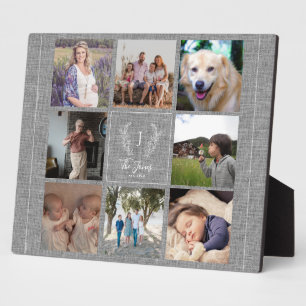 Familie 8 Naam foto collage monogram rustic Fotoplaat