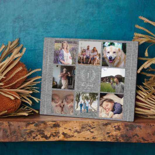 Familie 8 Naam foto collage monogram rustic Fotoplaat (Zijkant)