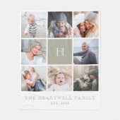 Familie 8 Photo Collage Monogram Sage Groen Fleece Deken (Voorkant)