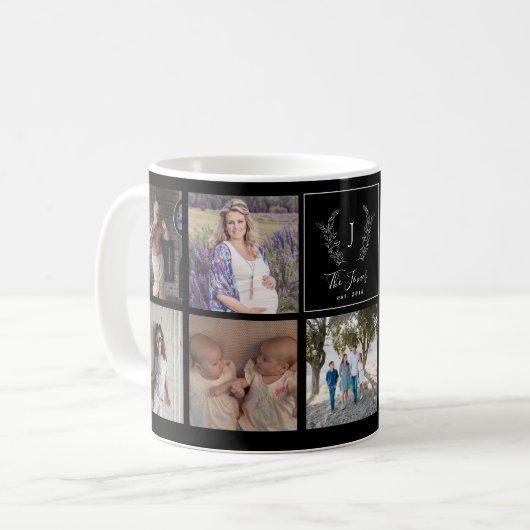 Familie 9 foto collage monogram naam gepersonalise koffiemok (Voorkant links)