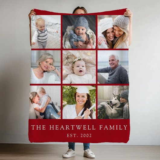 Familie 9 Fotocollage Gepersonaliseerde Cranberry  Fleece Deken