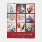 Familie 9 Fotocollage Gepersonaliseerde Cranberry  Fleece Deken (Voorkant)