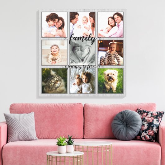 Familie A Reis to Forever Rustic Photo Collage Canvas Afdruk (Insitu (Woonkamer))