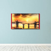 Familie aan strandzijde canvas afdruk (Insitu (Houten vloer))