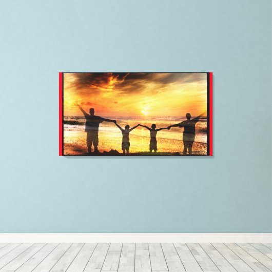 Familie aan strandzijde canvas afdruk (Insitu (Houten vloer))