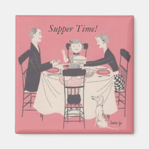 familie aan tafel, Supper Time. Magneet
