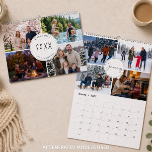 Familie Aangepast Modern Script Foto Collage Kalender