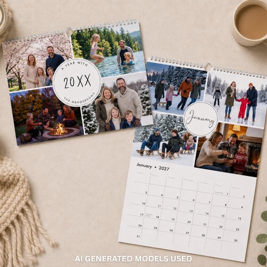 Familie Aangepast Modern Script Foto Collage Kalender