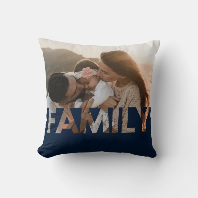Familie Aangepaste Foto Donkerblauw Kussen (Voorkant)