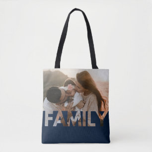 Familie Aangepaste Foto Donkerblauw Tote Bag