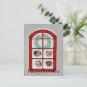 Familie achter het venster van Kerstmis fotokaart Briefkaart (Staand voorkant)