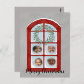 Familie achter het venster van Kerstmis fotokaart Briefkaart (Voorkant / Achterkant)