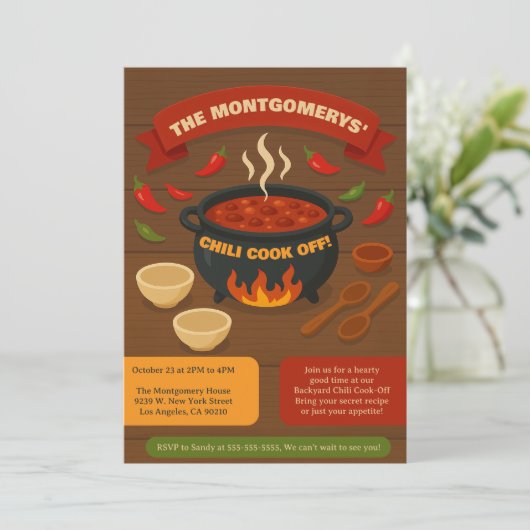 Familie Achtertuin Chili Cook Off Potluck Herfst P Kaart (Staand voorkant)