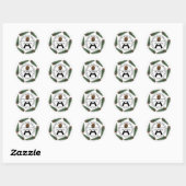 Familie Adres RSVP Monogram Witte Kerstboom Ronde Sticker (Vel)