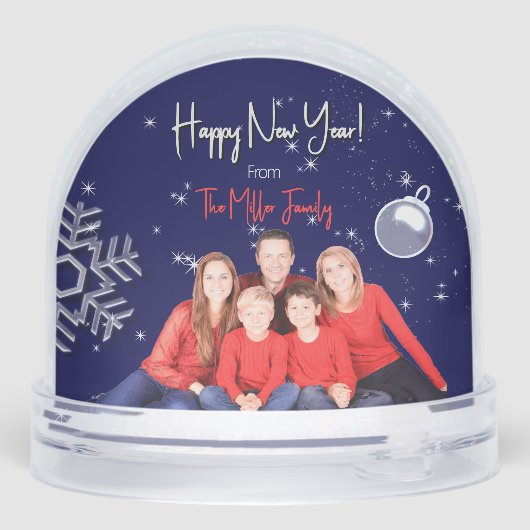 Familie afbeelding Kerst en Nieuwjaar Groeten Sneeuwbol (Achterkant)