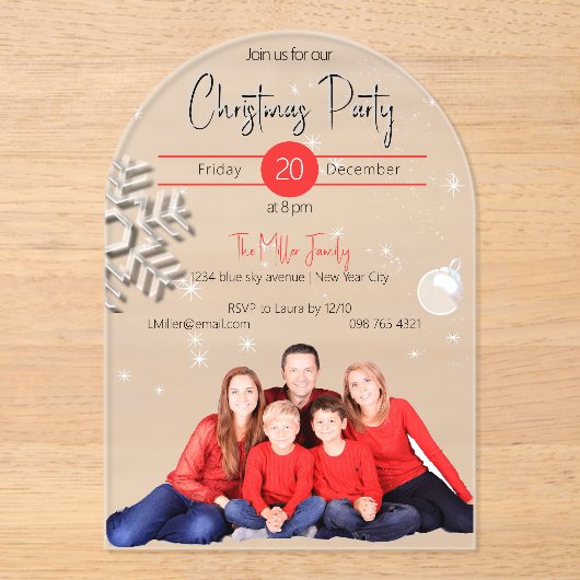 Familie afbeelding kerstfeest acryl uitnodigingen (Voorkant)