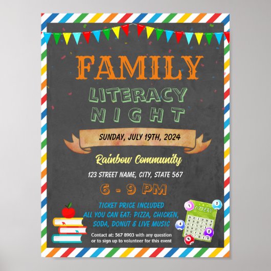 Familie alfabetisering Bingo Nachtevenement sjablo Poster (Voorkant)