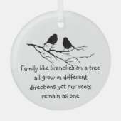 Familie als takken op een Gezegde Vogels Glas Ornament (Voorkant)