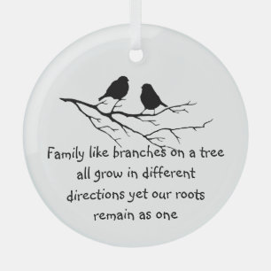 Familie als takken op een Gezegde Vogels Glas Ornament