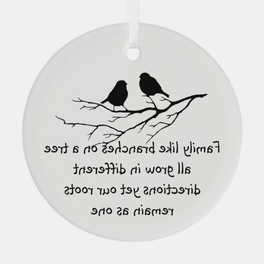Familie als takken op een Gezegde Vogels Glas Ornament (Achterkant)