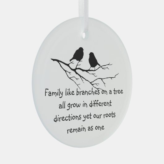 Familie als takken op een Gezegde Vogels Glas Ornament (Voorkant Rechts)