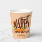 Familie artistieke Thanksgiving Turkije Brown & Or Papieren Bekers (Achterkant)
